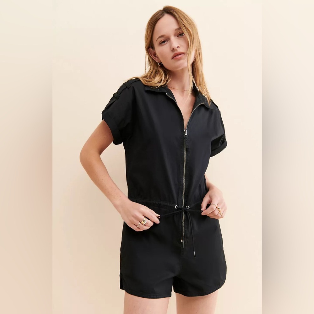 Pistola‎ Meg Utility Black Zip-Up Short Sleeve Collared Romper Size Large